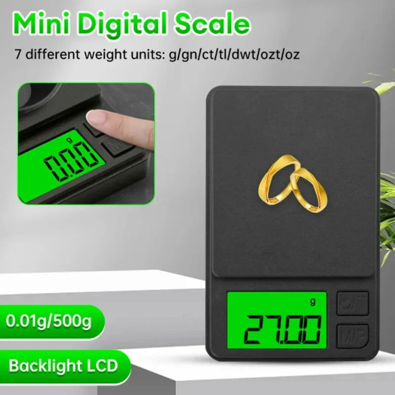 Mini high-precision LCD digital pocket scale 1kg/0.1g 500g/0.01g jewelry scale food scale kitchen mini gram scale with backlight