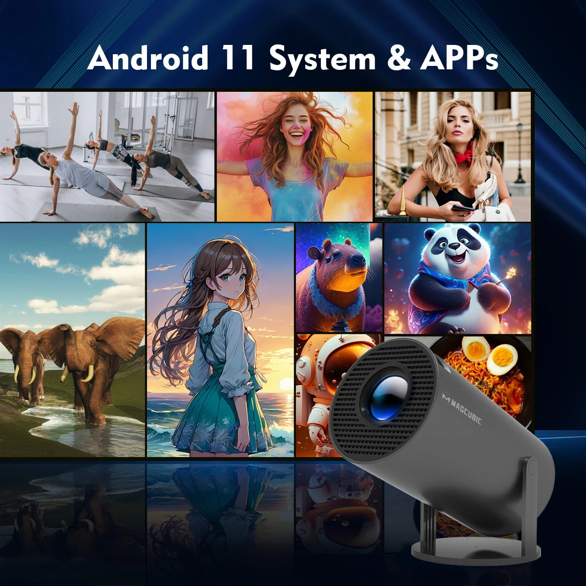 Magcubic Projector Android11 4K 1280*720P HY300 Pro Dual Wifi 290ANSI 180 Flexible BT5.0 Cinema Outdoor Portable Projetor