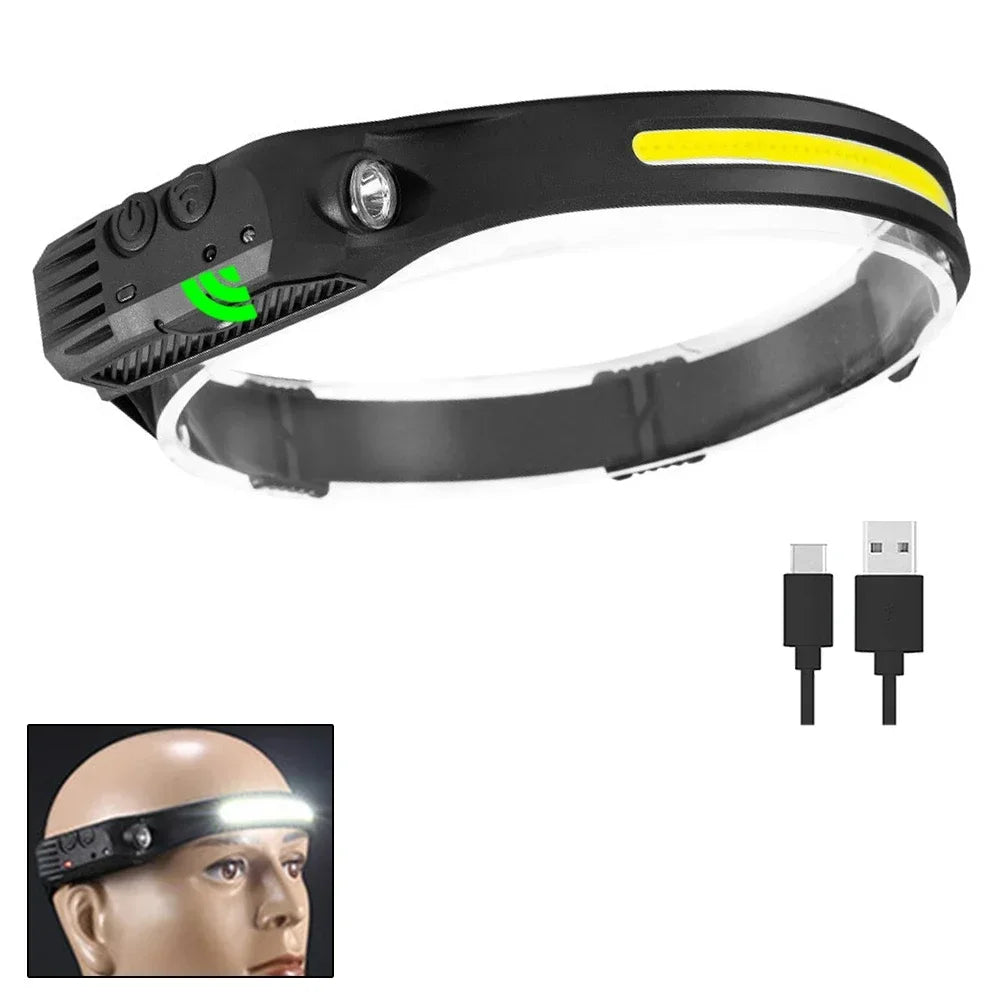 COB 180° Floodlight LED Headlamp FlashlightFlashlight 3 Modes Built-in USB Rechargeable Battery Head Lamp Hiking Camping Lamp