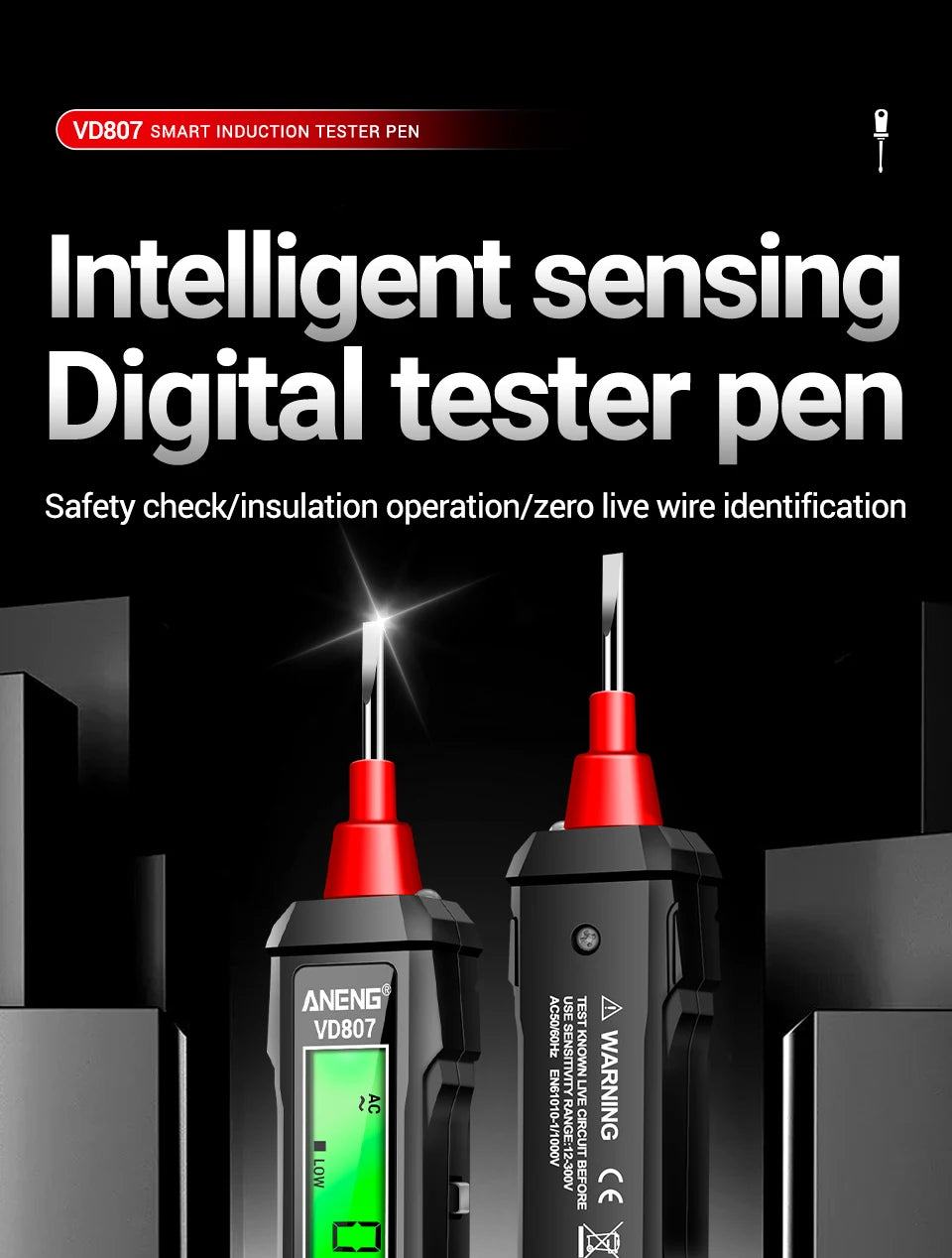 ANENG VD807 One-word Induction Tester Portable 50/60Hz Smart Electric Pen NCV Sensor AC 12-300V Non-contact Wire Detector Tools