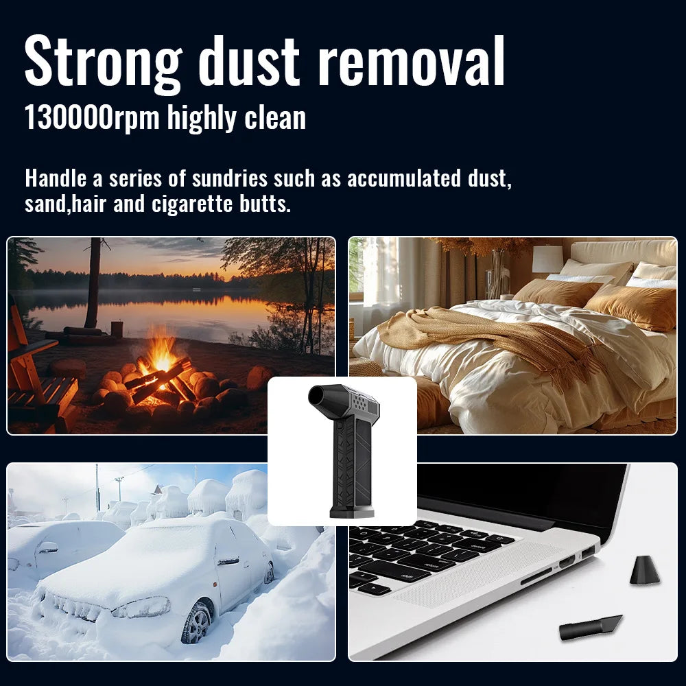 Mini Turbo Jet Fan Electric Air Duster with 3 Gear Adjustable 130000RPM Wind Speed 52m/s Car Computer Cleaning Blower Tool