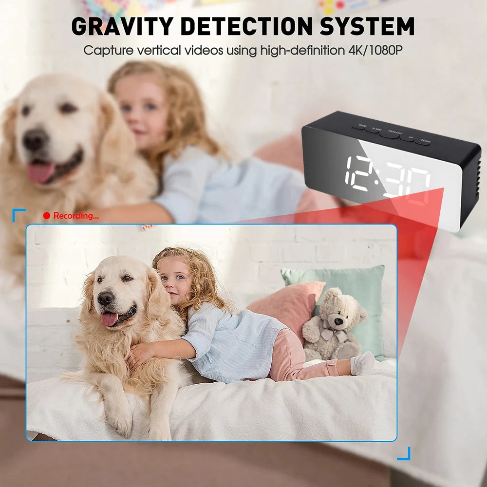 1080P HD Wifi Clock Tempeture Monitoring Camera Home Security Nanny Camera Motion Detection Alarm Clock USB Cable Power Supply