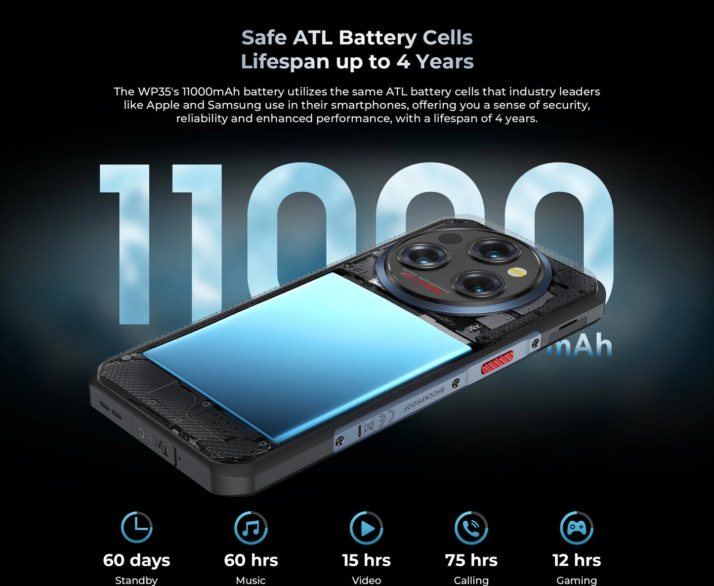 Oukitel WP35 Rugged Phone - MTK 7025, 5G, 11000mAh, 6.6" FHD+, 24GB + 256GB, 108MP, NFC Android 15 Smartphone
