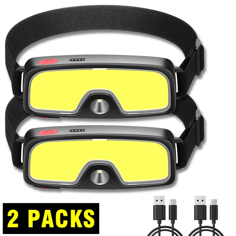 COB 180° Floodlight LED Headlamp FlashlightFlashlight 3 Modes Built-in USB Rechargeable Battery Head Lamp Hiking Camping Lamp