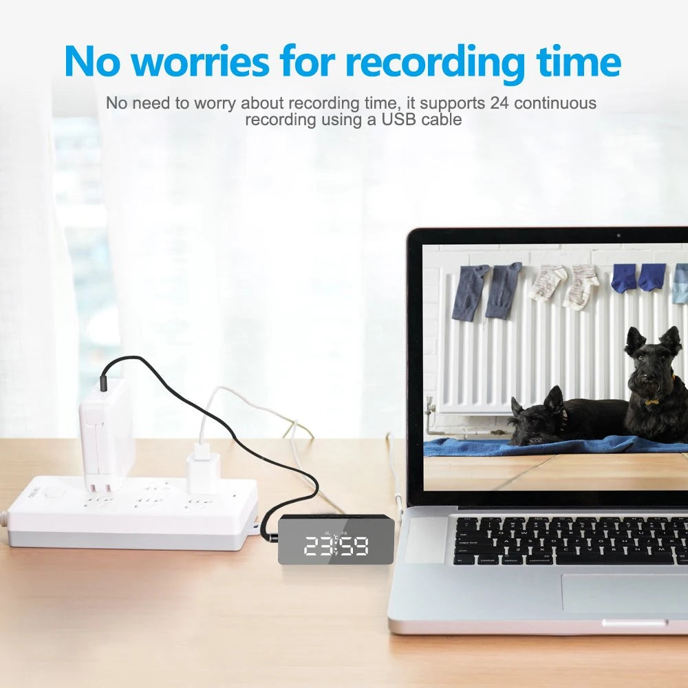 1080P HD Wifi Clock Tempeture Monitoring Camera Home Security Nanny Camera Motion Detection Alarm Clock USB Cable Power Supply
