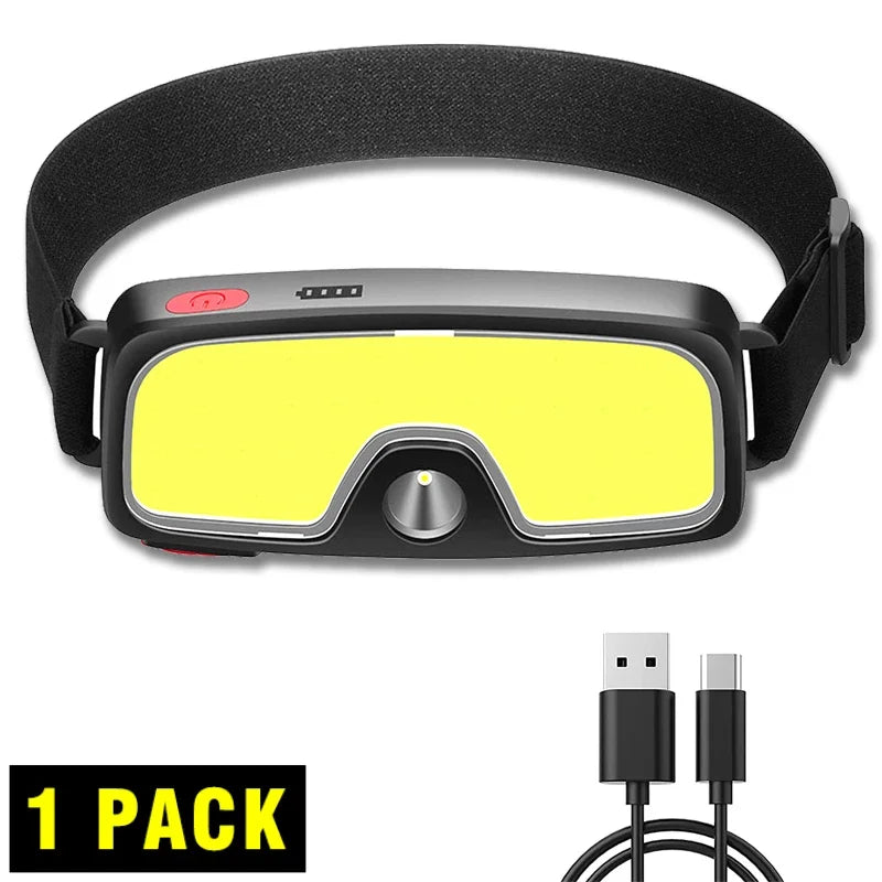 COB 180° Floodlight LED Headlamp FlashlightFlashlight 3 Modes Built-in USB Rechargeable Battery Head Lamp Hiking Camping Lamp