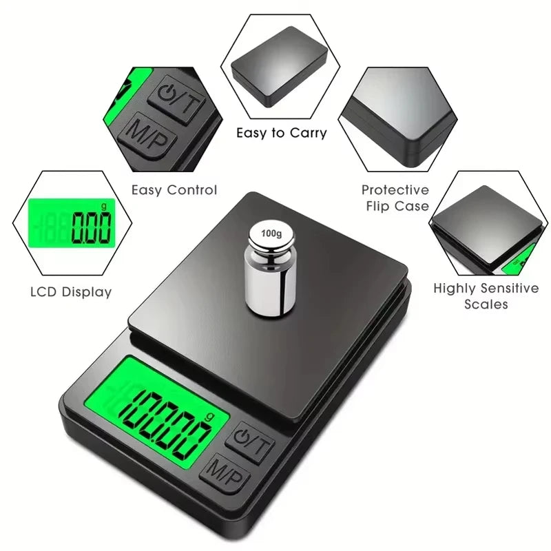 Mini high-precision LCD digital pocket scale 1kg/0.1g 500g/0.01g jewelry scale food scale kitchen mini gram scale with backlight