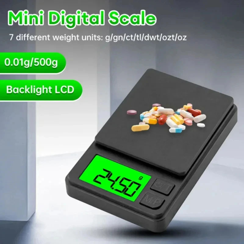 Mini high-precision LCD digital pocket scale 1kg/0.1g 500g/0.01g jewelry scale food scale kitchen mini gram scale with backlight