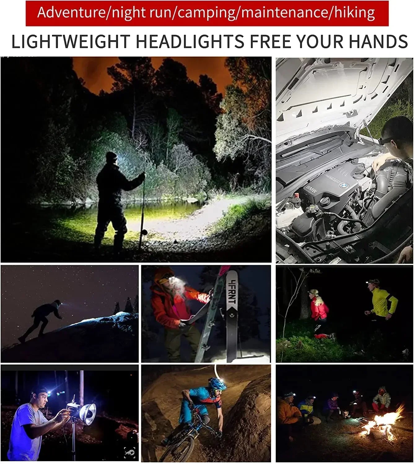 COB 180° Floodlight LED Headlamp FlashlightFlashlight 3 Modes Built-in USB Rechargeable Battery Head Lamp Hiking Camping Lamp
