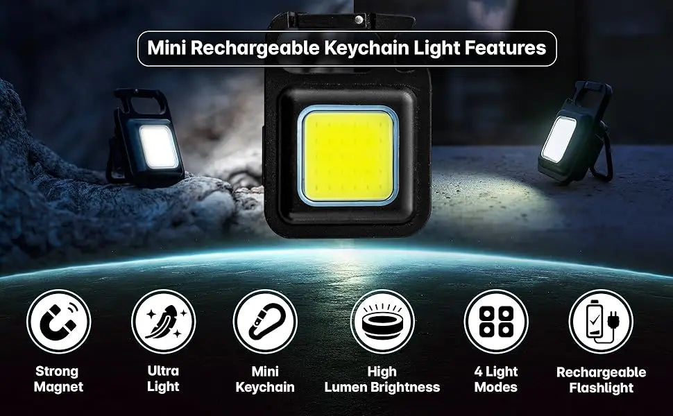 Portable Keychain Light Mini Multifunctional Camping Flashlight USB Rechargeable Work LED Bright COB Pocket Clip Lantern 1-10Pcs