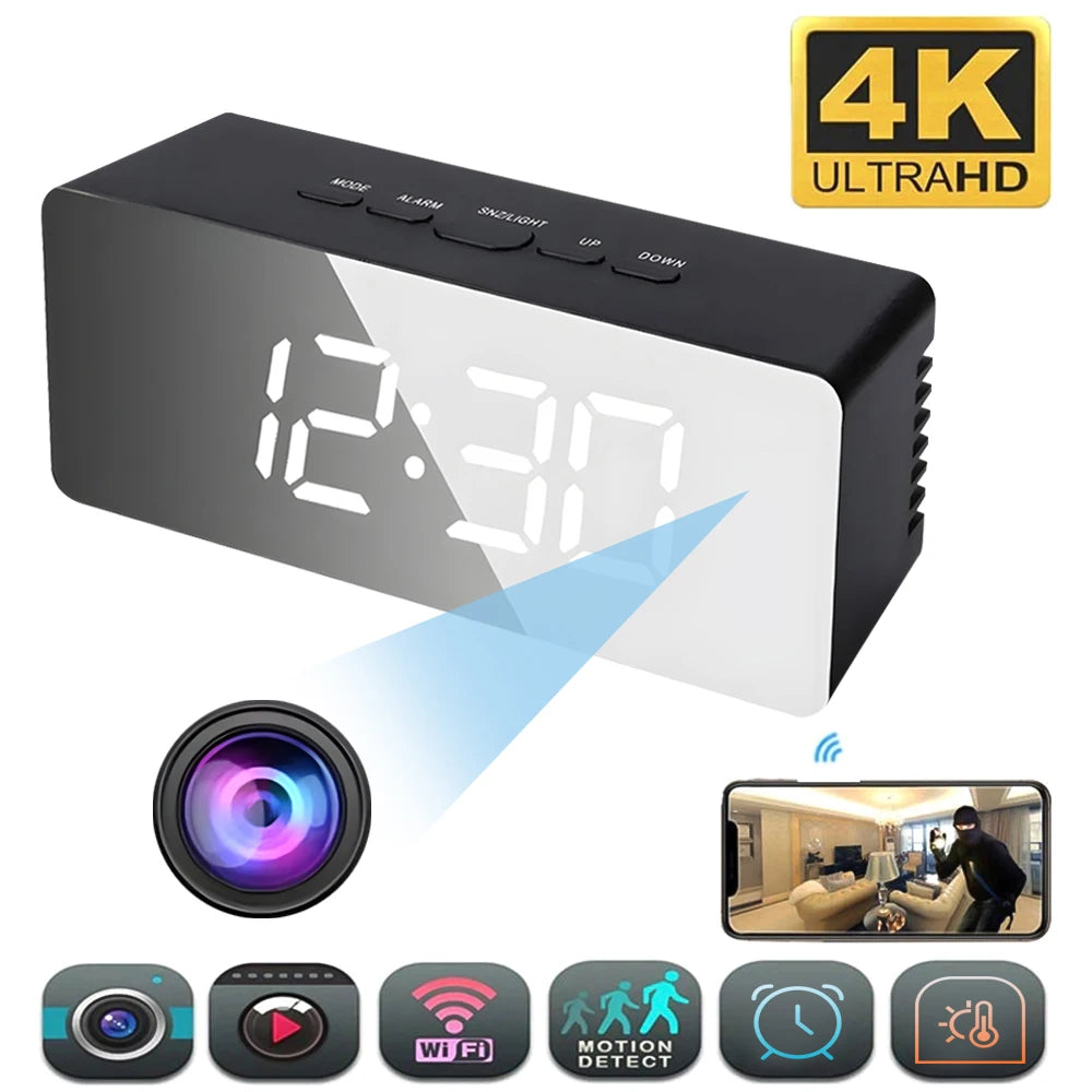 1080P HD Wifi Clock Tempeture Monitoring Camera Home Security Nanny Camera Motion Detection Alarm Clock USB Cable Power Supply