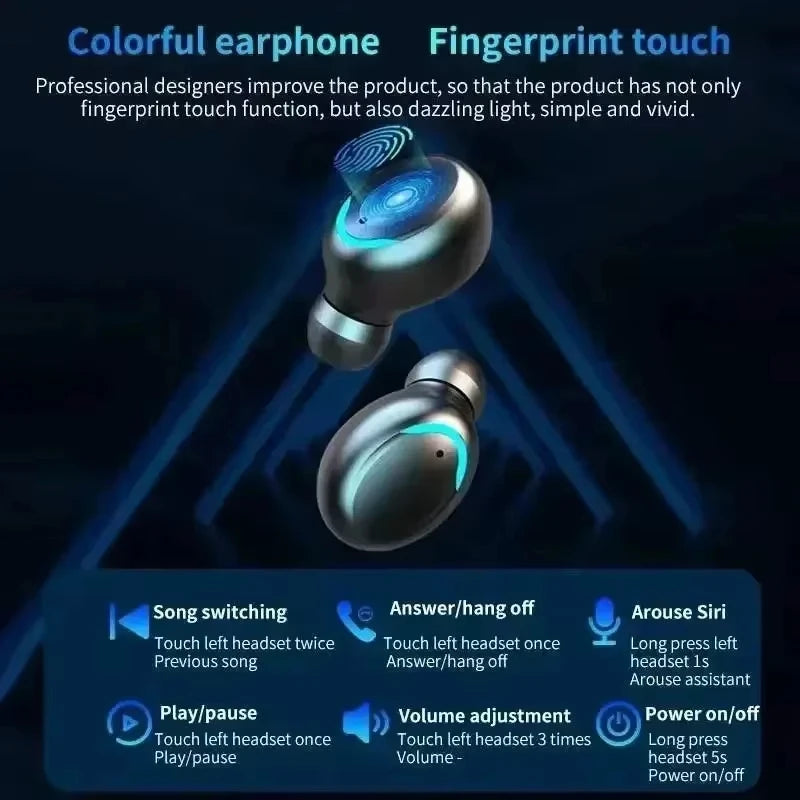 Bluetooth Headphones 9D Stereo High Bass Sport Earphones Handfree Touch Control Tws Wireless Earbuds Waterproof Headset