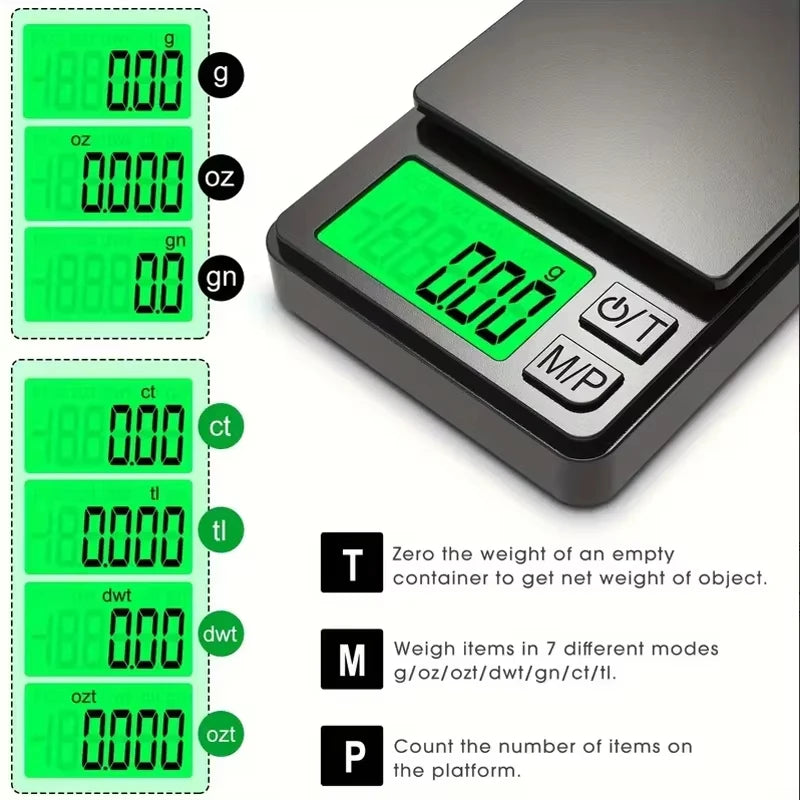 Mini high-precision LCD digital pocket scale 1kg/0.1g 500g/0.01g jewelry scale food scale kitchen mini gram scale with backlight