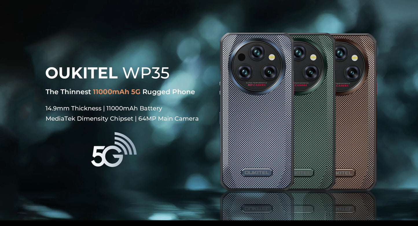 Oukitel WP35 Rugged Phone - MTK 7025, 5G, 11000mAh, 6.6" FHD+, 24GB + 256GB, 108MP, NFC Android 15 Smartphone