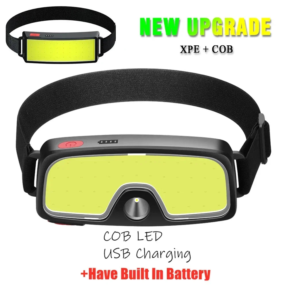 COB 180° Floodlight LED Headlamp FlashlightFlashlight 3 Modes Built-in USB Rechargeable Battery Head Lamp Hiking Camping Lamp