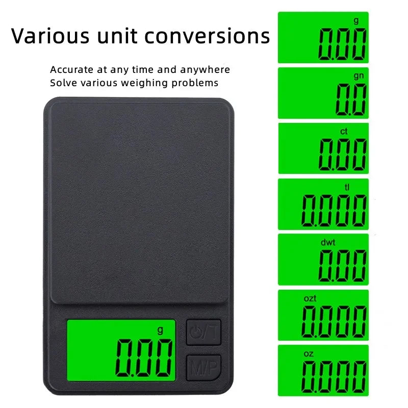 Mini high-precision LCD digital pocket scale 1kg/0.1g 500g/0.01g jewelry scale food scale kitchen mini gram scale with backlight