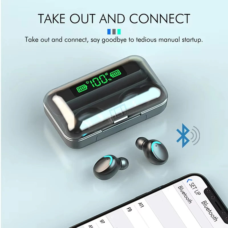 Bluetooth Headphones 9D Stereo High Bass Sport Earphones Handfree Touch Control Tws Wireless Earbuds Waterproof Headset