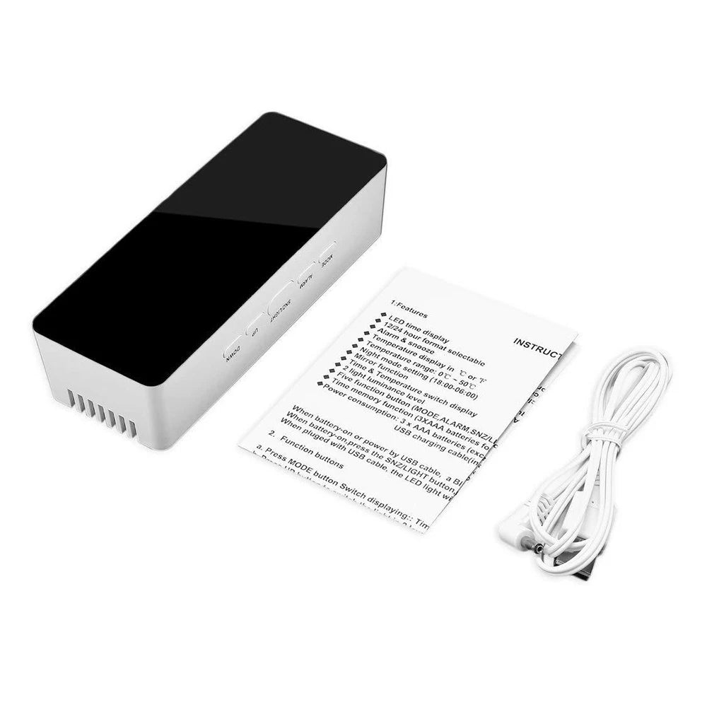 1080P HD Wifi Clock Tempeture Monitoring Camera Home Security Nanny Camera Motion Detection Alarm Clock USB Cable Power Supply