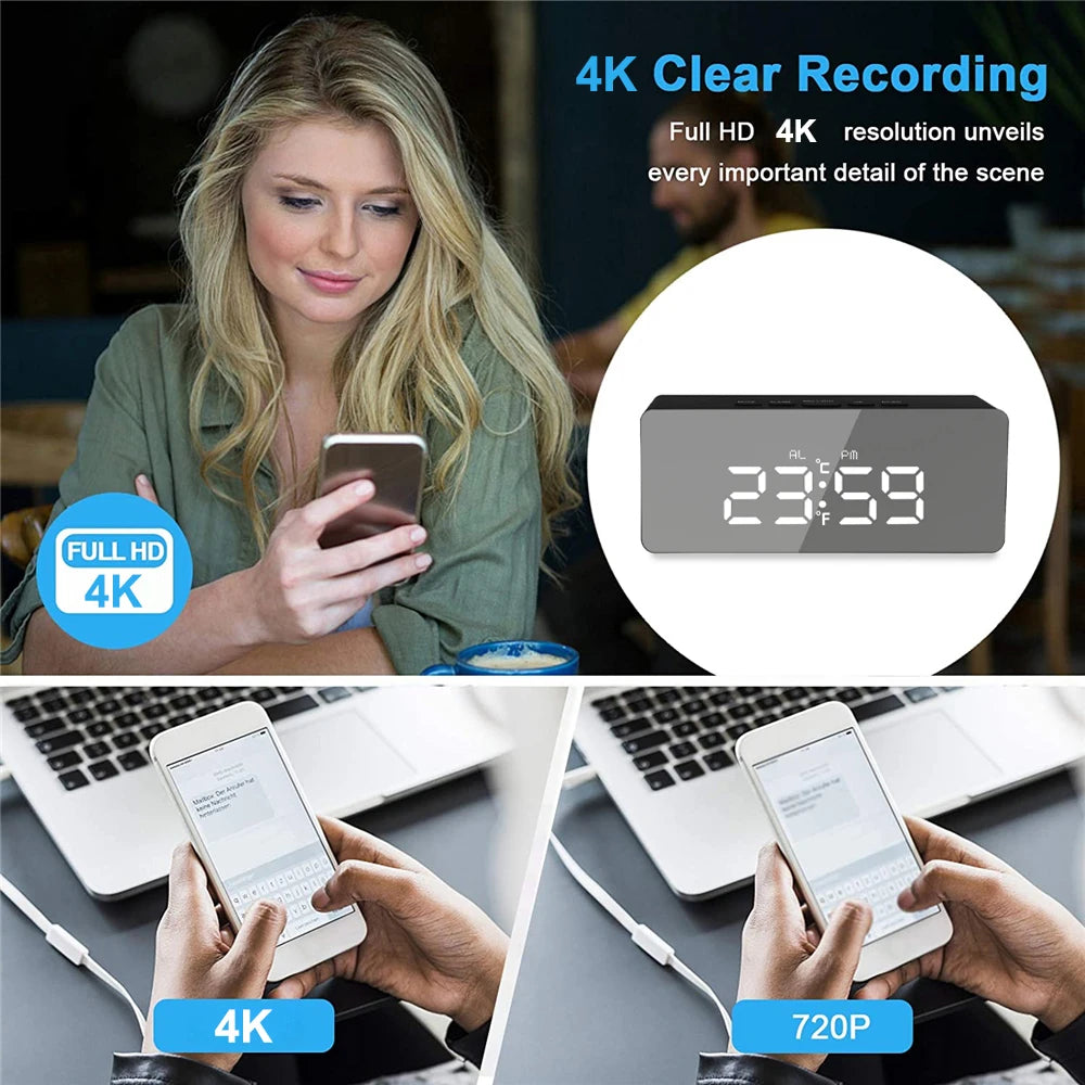 1080P HD Wifi Clock Tempeture Monitoring Camera Home Security Nanny Camera Motion Detection Alarm Clock USB Cable Power Supply