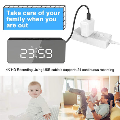 1080P HD Wifi Clock Tempeture Monitoring Camera Home Security Nanny Camera Motion Detection Alarm Clock USB Cable Power Supply