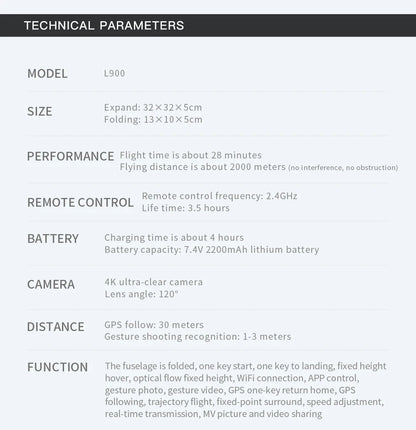 Drone L900 Pro 4K Professional 5G GPS HD Dual Camera Photography Brushless Foldable Quadcopter RC Distance 1.2KM Drones Toys