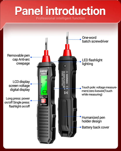 ANENG VD807 One-word Induction Tester Portable 50/60Hz Smart Electric Pen NCV Sensor AC 12-300V Non-contact Wire Detector Tools