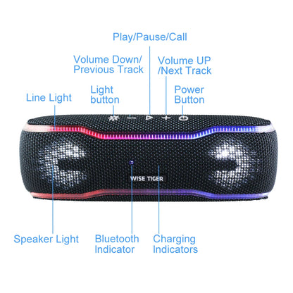 WISETIGER Speaker Outdoor Portable IPX7 Waterproof Sound Box BT5.3 Louderspeaker Stereo with 25W Colorful Light Surround Speaker
