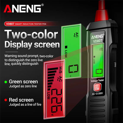 ANENG VD807 One-word Induction Tester Portable 50/60Hz Smart Electric Pen NCV Sensor AC 12-300V Non-contact Wire Detector Tools