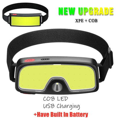 COB 180° Floodlight LED Headlamp FlashlightFlashlight 3 Modes Built-in USB Rechargeable Battery Head Lamp Hiking Camping Lamp