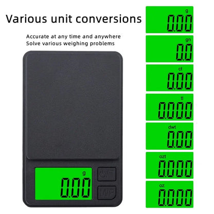 Mini high-precision LCD digital pocket scale 1kg/0.1g 500g/0.01g jewelry scale food scale kitchen mini gram scale with backlight